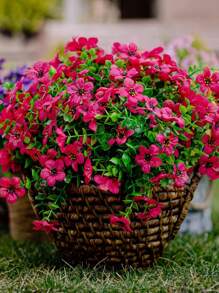 4 piezas de decoración artificial de primavera/verano para exteriores, material tipo seda, margarita morada, eucalipto, resistente a los rayos UV, adecuado para decoración de hogar, patio, porche, ventana y jardín (rosa rojo), regalo de cumpleaños, graduación, Navidad, Halloween, decoración floral de temporada de otoño, Acción de Gracias - Rosa Fucsia - Ver 3