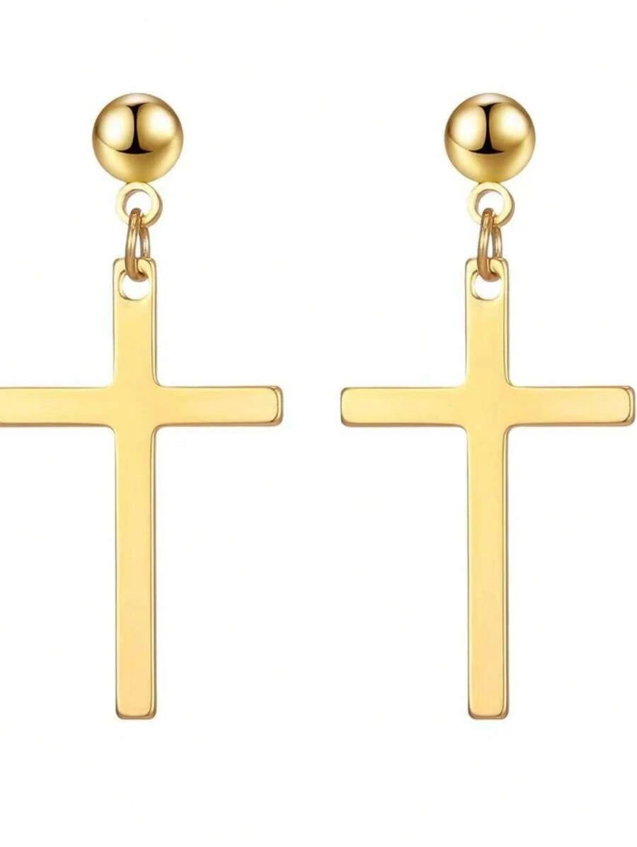 1 Cặp Bông tai hình chữ thập bằng thép không gỉ hợp thời trang xuyên biên giới theo phong cách Âu Mỹ đa năng và cổ điển Hoa tai dạng bi thép đơn giản và thời trang dành cho nam và nữ, bằng thép titan - Nhiều màu - Xem 1