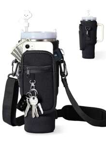 1 pieza Portador de botella de agua de neopreno de 40 onzas con funda para taza, correa ajustable para el hombro y bolsa portadora de botella de agua