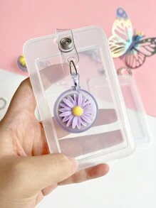 Bộ 2 chiếc ví đựng thẻ trong suốt, ví đựng thẻ có thể mở rộng, phụ kiện đựng thẻ xe buýt bằng nhựa dùng hàng ngày, vỏ bảo vệ ngực có khóa hình hoa cúc bằng nhựa dễ thương. - Màu tím - Xem 2