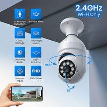 1 piezas Camara Kit Foco de Seguridad 360 con Vision Nocturna Wifi Hd Exterior - Blanco - Ver 1
