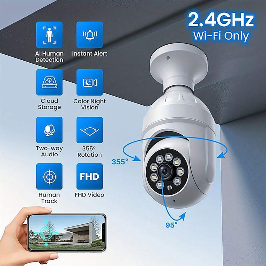 1 piezas Camara Kit Foco de Seguridad 360 con Vision Nocturna Wifi Hd Exterior - Blanco - Ver 1