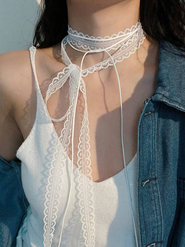 1pc Vintage Gothic Lace-Up Necklace For Girls, Double-Layered Bow-Knot Choker Collarbone Chain For Women Valentines