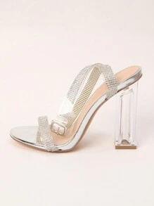 Summer New Arrival Transparent Women's Round Toe Clear High Heels, Luxurious Rhinestone Chunky Heeled Sandals, Popular And Elegant Evening Party Shoes For Women Valentines