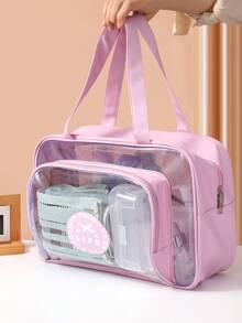 1 Túi Đựng Đồ Vệ Sinh Bằng PVC Trong Suốt Với Màu Sắc Tươi Sáng, Cầm Tay Hoặc Đeo Vai, Chống Thấm Nước Với Thiết Kế Tách Khô Và Ướt, Hoàn Hảo Cho Bơi Lội, Thể Dục, Tắm, Mỹ Phẩm Và Bảo Quản Túi Vệ Sinh Du Lịch Mùa Hè Cần Thiết Cho Kỳ Nghỉ Đi Biển Đồ dùng học tập Ký túc xá Trở Lại Trường Học - màu đen - Xem 7