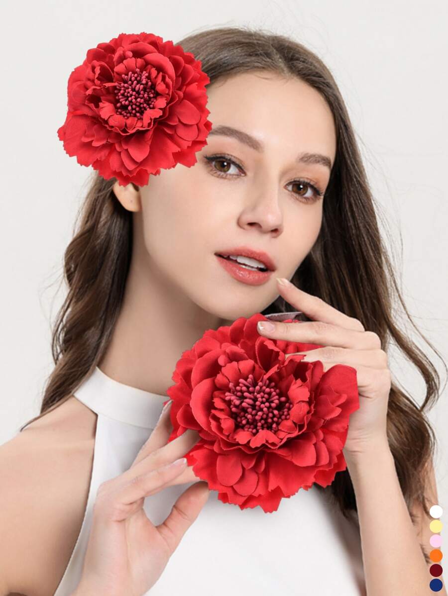 1 pieza Accesorio para el cabello de novia, Accesorio de fotografía para despedida de soltera, Broche de clip para el cabello con peonía, Clip para el cabello con estilo bohemio y flamenco, Flor vintage, Decoración para el cabello, Regalo del Día de San Valentín, Pinza para el cabello, Útiles escolares, Accesorios para mujer, Viaje, Cumpleaños - Multicolor - Ver 1