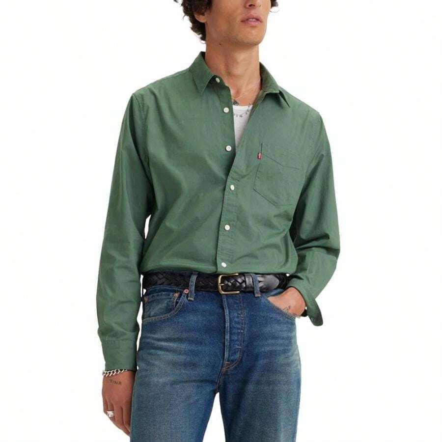 Levi's 男式经典单口袋常规版型长袖衬衫 - 黑暗森林 - 查看 1