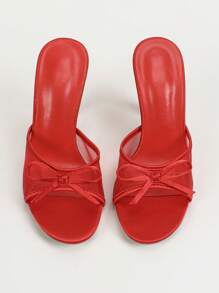 Nuevos zapatos de mujer para Primavera/Verano 2025, sandalias de dama, zapatillas traseras sin talón estilo francés, tacones altos decorados con lazo y malla transpirable, adecuados para Navidad, vuelta al colegio, trabajo, commute, fiesta, boda