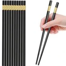 5 Pairs Reusable Chopsticks Dishwasher Safe, 9.5 Inch Fiberglass Chopsticks Set, Japanese Chinese Korean Chopsticks For Food, Non-Slip, Easy To Use (Black Chopsticks), Kitchen, Christmas Gift