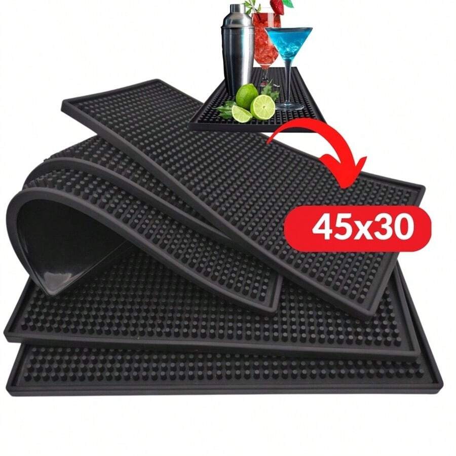 Tapete Escorredor de Louça 45x30 Emborrachado Antiderrapante para Secar Louça, Preparar Drinks Barmen e Protege Móveis - Preto - Visão 1