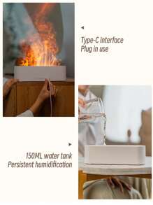 ViSSKO 1 pieza Difusor de aromaterapia con aceites esenciales alimentado por USB con llama de 7 colores, 3 modos de temporización, chip inteligente para apagado automático y adecuado para humidificación interior