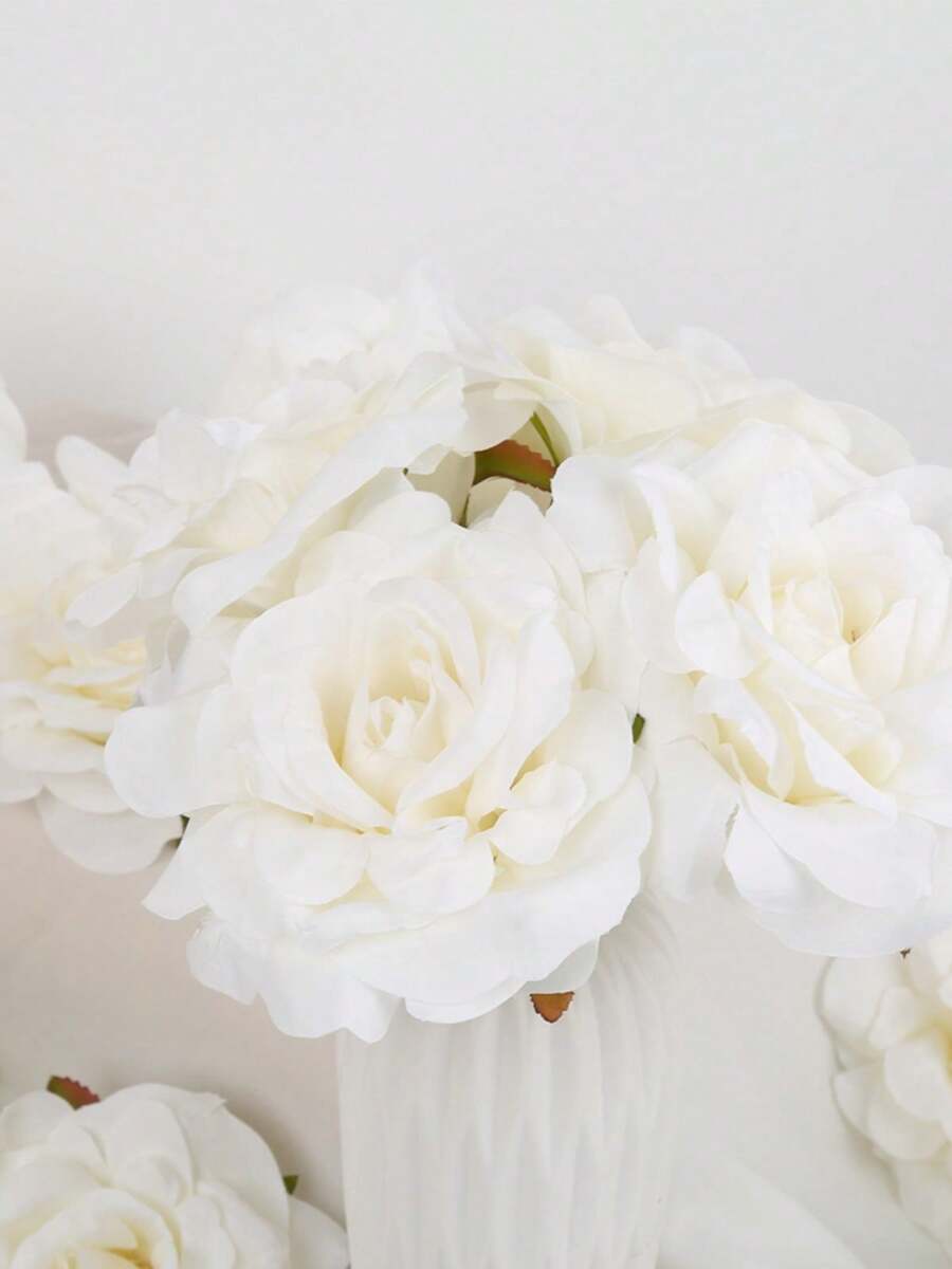 20Pcs Artificial Roses Head Fake Silk Rose Head DIY Fake Roses Heads For Wedding Flower Wall DIY Crafts Bouquet Decoration Birthday Party Valentine'S Day Mother'S Day Gift - 白色 - 查看 1