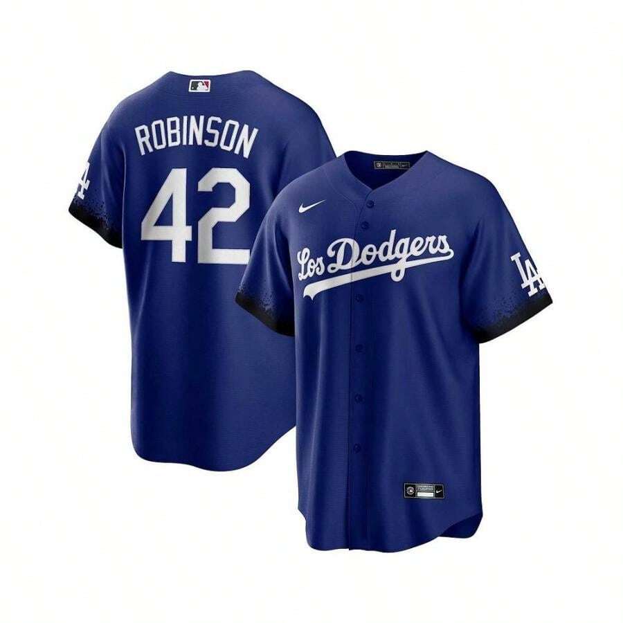 Nike 男友风格男款 Jackie Robinson 皇家洛杉矶道奇队 City Connect 复制版球员球衣 - 皇家 - 查看 1