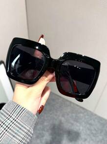 1pc Women's Wide Square Color-Blocked Personalized Fashion Glasses, Perfect For Street, Beach And Party Beach Accessories For Women Glasses Shades For Summer Beach Vacation,Outdoor,Travel