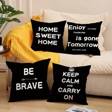 1入/4入組 帶黑白字母短語印花的聚酯纖維枕套，用於房間、臥室、沙發裝飾，尺寸為17.7*17.7英寸，不包括枕芯 - 彩色 - 查看 13