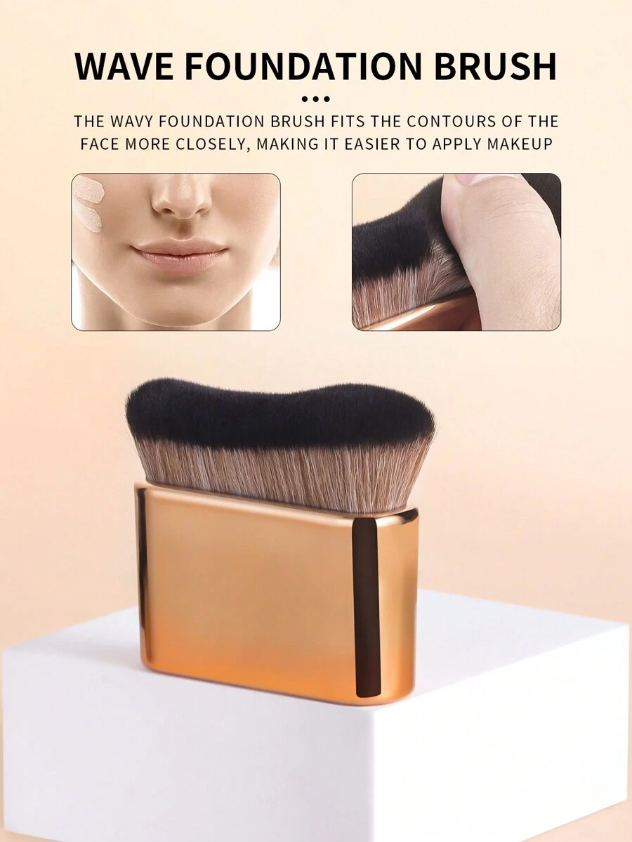 1pc New Multifunctional Wave Pattern Flat Makeup Brush - Soft And Close-Fitting Facial Lines, Compact And Portable To Carry,Foundation Brush,Concealer Brush,Blush Brush,Contour Brush,Blush Brush,Bronzer Brush,Powder Brush,Foundation Brush,Blush Brush - Gold - View 1