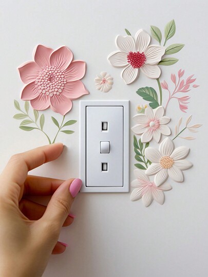1 pieza Pegatina decorativa con diseño floral para interruptor de luz, decoración autoadhesiva de pared para sala de estar, entrada, adecuada para decoración de San Valentín, boda, fiesta, pegatinas, vinilos decorativos para el hogar, artículos de decoración de primavera para renovar tu hogar, pegatinas de decoración de ramas, regalos de cumpleaños y graduación