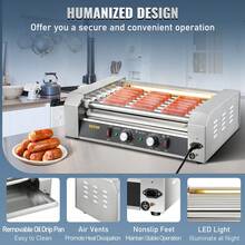Hot Dog Roller, 18 Hot Dog Capacity 7 Rollers, 1050W Stainless Steel Cook Warmer Machine With Dual Temp Control, LED Light And Detachable Drip Tray, Sausage Grill Cooker For Kitchen Restaurant - Silver - View 6