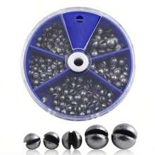 205入組高品質鉛沉重量配備便攜式收納盒，5種圓型尺寸適用於準確投擲和深海釣魚