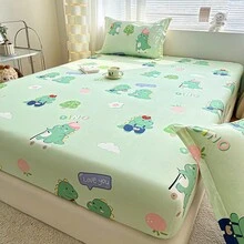 3件套 高档小花田园淑女卡通可爱恐龙保暖柔软透气自然床笠套件 (1床笠+2枕套)，不含枕芯！！不含枕芯！！！