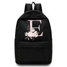 輕盈便攜粉紅色字母花印刷不分男女肩背包戶外運動背包大容量旅行徒步背包帆布袋休閒學校背包手提電腦包拉鍊組織器適用於男女青少年學生上學背包大學生理想選擇，適用於大學，商務，辦公，通勤，戶外，徒步旅行，攀登，體育場，運動會，郊遊，返校，校園背包，大容量，便攜式，適用於青少年女孩，大學生，男孩，小學，中學，高中，工作，商務，通勤，戶外，旅行，郊遊。