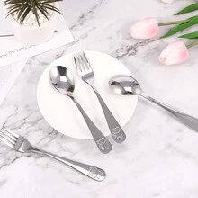 Stainless Steel Spoon And Fork, Multi-Purpose For Iced Tea, Milkshake, Coffee, Tea, Stylish Cutlery - Silver - View 4
