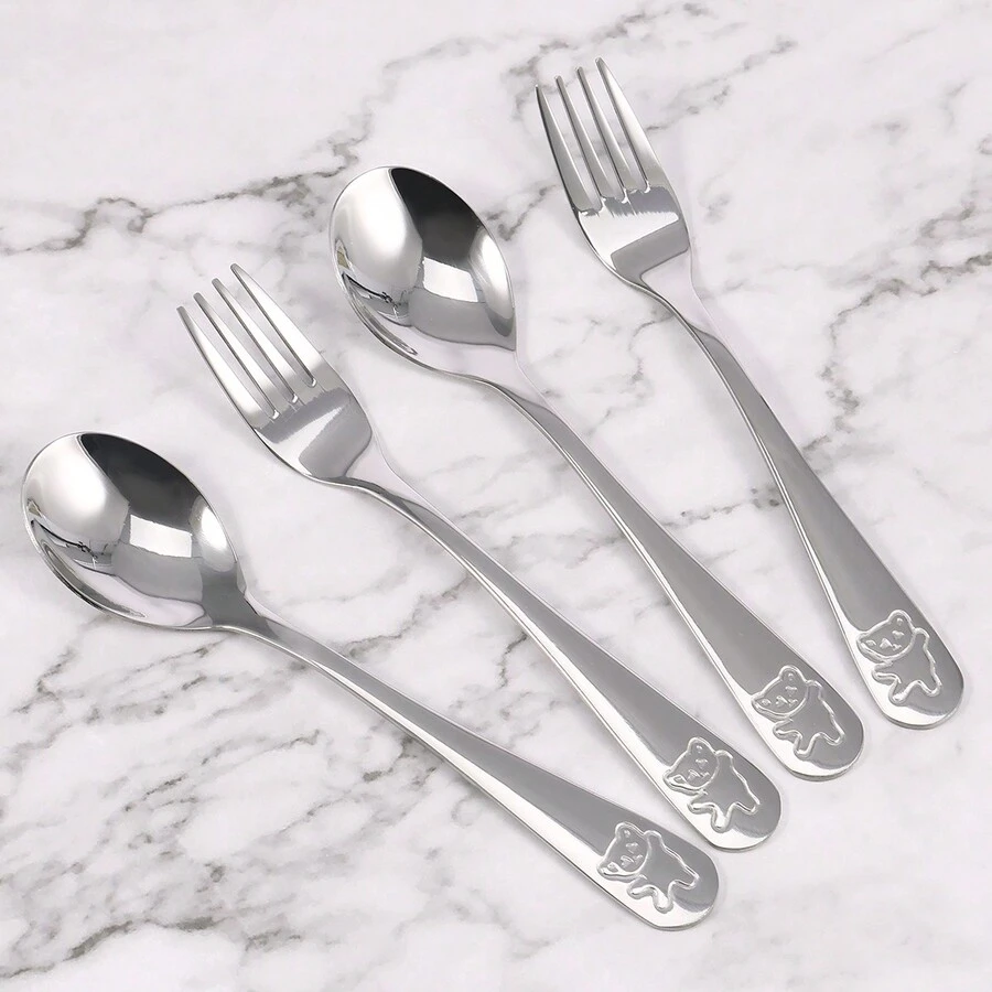Stainless Steel Spoon And Fork, Multi-Purpose For Iced Tea, Milkshake, Coffee, Tea, Stylish Cutlery - Silver - View 1