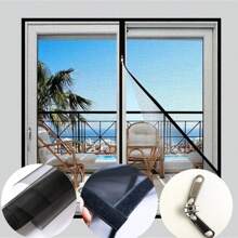 Solid Black Zipper Anti-Mosquito Net Removable Breathable Insect-Proof Window Curtain Door Curtain Pet-Resistant Anti-Fall Partition Curtain Multi-Functional Indoor & Outdoor Mosquito-Proof Net Suitable For All Seasons, Easy To Clean Window Decoration