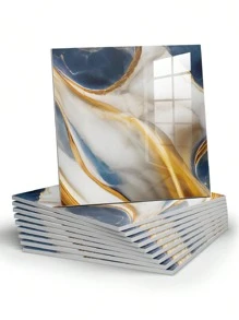 10PCS/0.9㎡、20PCS/1.8㎡蓝色大理石纹铝复合板、自粘防水PVC墙纸适用于厨房和浴室大理石瓷砖翻新、翻新贴纸撕掉墙板、墙纸、壁纸、春季装饰用品让您的家焕然一新、拉玛装饰贴纸 - 寶藍色 - 查看 15