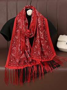 1 bucă la modă pentru femei Burnout model floral ciucuri șal din dantelă eșarfă moale confortabilă accesoriu de zi cu zi