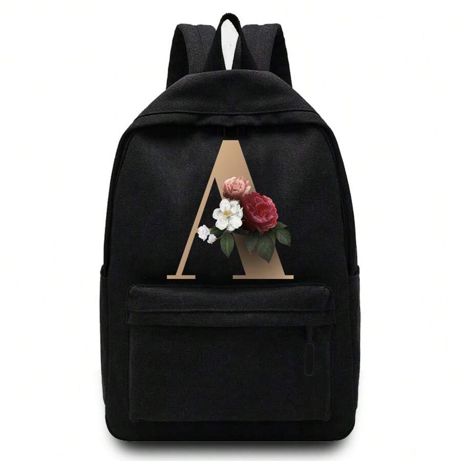 Lightweight,Portable Gold Letter Flower Printing Unisex Shoulder