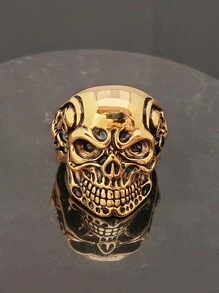 18K Gold Plated European And American Foreign Trade Accessories Retro Punk Ring Stainless Steel 316 Skull Ring - Gold Ring - View 6