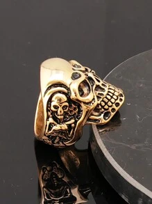 18K Gold Plated European And American Foreign Trade Accessories Retro Punk Ring Stainless Steel 316 Skull Ring - Gold Ring - View 5
