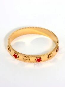 1pc Stainless Steel Colorful Flower Five-Pointed Star Design Women's Wide Cuff Bracelet, Golden, Bestie Gift Valentines,Mom,Mother,Mother's Day,Gift - Flower - View 17