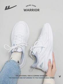 WARRIOR 1雙女款運動鞋，帶綁帶設計，輕盈透氣PU材質低幫戶外步行鞋，休閒白色鞋款