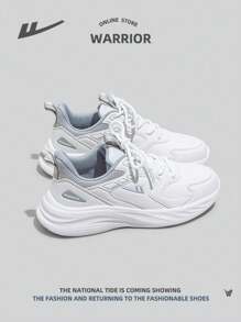 WARRIOR 1雙女款運動鞋，帶綁帶設計，輕盈透氣PU材質低幫戶外步行鞋，休閒白色鞋款