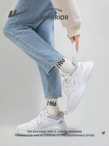 WARRIOR 1雙女款運動鞋，帶綁帶設計，輕盈透氣PU材質低幫戶外步行鞋，休閒白色鞋款