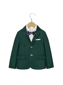 Bộ 3 món/Bộ trang phục vest mới nhất cho bé trai: Áo khoác Blazer + Quần dài + Nơ cho đám cưới, buổi độc tấu piano, lễ cưới - màu xanh lá - Xem 5