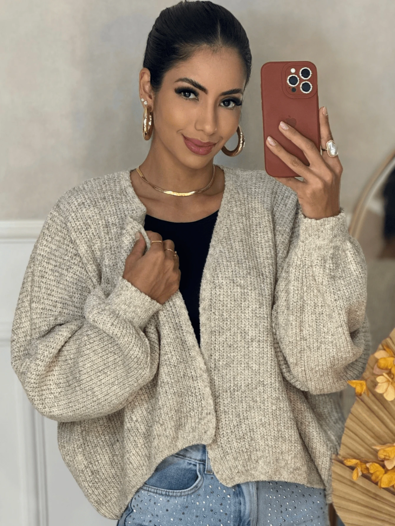 Women Cardigans - Beige - View 1