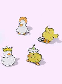 創意卡通小鴨搪瓷別針，滑板王冠動物胸針，趣味動物飾品禮物 - 杏色 - 查看 2