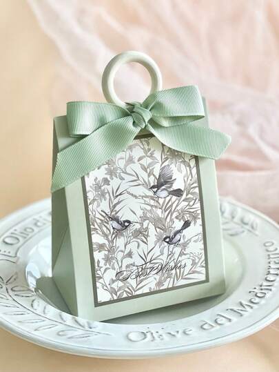 10 pezzi Scatole portaregalo per matrimonio/festa/compleanno con design rustico a fiori e uccelli