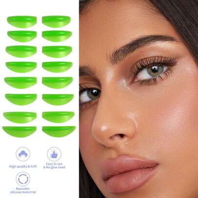 8 Pairs/16 Pcs Green Silicone Eyelash Curler, Eyelash Lift Stick Makeup Beauty Tool, Reusable Eyelash Lifting Pads