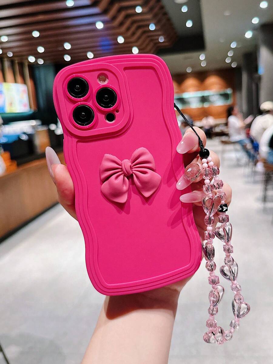 苹果新款带手机吊饰蝴蝶结波浪图案 iPhone 14 Pro Max 手机壳/13/14 保护套 兼容 15 Pro Max/15 Plus/15 Pro/15/12/11/XR - 彩色 - 查看 1