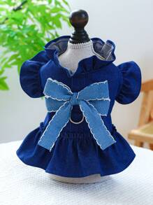 1pc Pet Clothes, Suitable For Cats And Small Dogs Like Poodle, Chihuahua, Cute Butterfly Denim Skirt