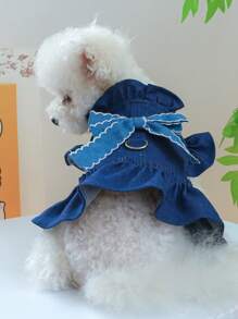 1pc Pet Clothes, Suitable For Cats And Small Dogs Like Poodle, Chihuahua, Cute Butterfly Denim Skirt