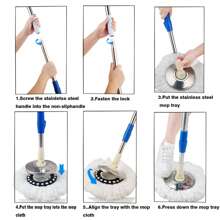 Spin Mop And Bucket With Wringer Set, 360° Mop And Bucket System With 3 Microfiber Mop Refills And 61" Extended Handle For Floor Cleaning - Blue - View 6