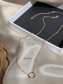 1pc Möbius Circle Necklace For Women, Versatile Fine Ins Style Simple Collarbone Chain With High-End Feeling - Rose Gold - View 5