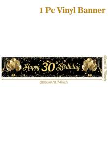 1pc 40*200cm Black Gold Rose Gold Balloon Pattern 18th/30th/40th/50th Birthday Banner, Background Cloth Perfect Decoration 18th/30th/40th/50th Birthday Party, Birthday Family Holiday Party Room Wall Decoration, Outdoor Fence Decoration, Birthday Gift Photography Background Decoration Props,Christmas