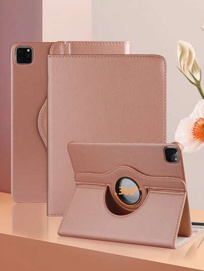 1pc 360° Rotatable Litchi Texture Rose Gold IPad Stand, Minimalist/Casual/Classic/Personalized, Suitable For IPad Mini 1/2/3/4/5/6/7, 9.7/10.2/10.5/10.9/11 Inch, IPad Air 11" (M2) 2024, IPad Air 11" (M3) 2025, IPad 11" (A16) 11th Generation 2025