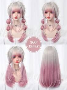 1P Piece Type Synthetic Heat-Resistant Wig White Gradient Pink Long Straight Hair, Layered, Realistic And Natural, 26 Inches Long, Made Of Fiber, Suitable For Party Festival Cosplay Use Of Women's Wig
